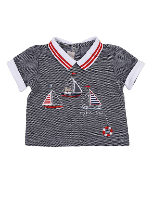 Boys White & Red Printed Polo with Short Pants image number 1
